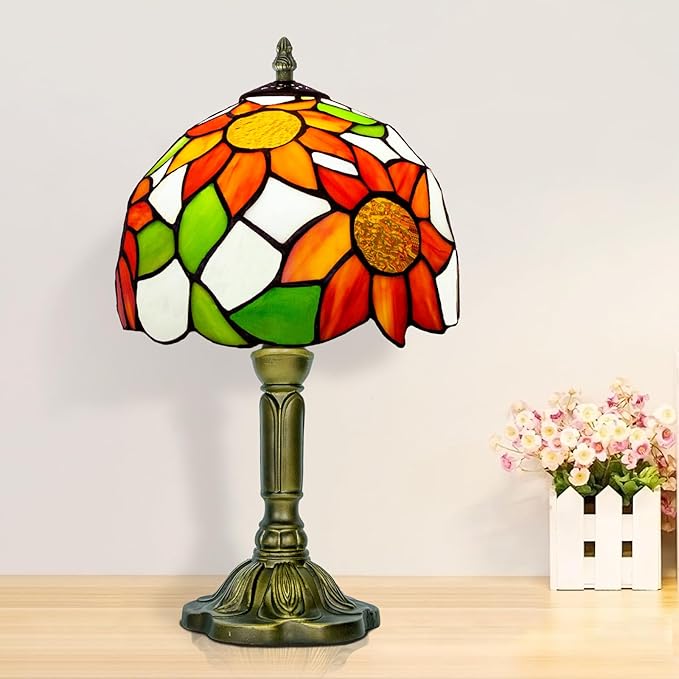 Sunflower Tiffany Lamp, 8 Inch Small Stained Glass Lamp for Bedside, Living Room - Bloomnest