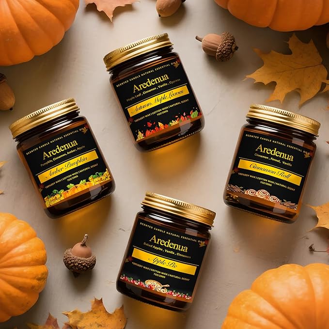 Amber Pumpkin Candle | Fall Pumpkin Candles - Scented Candle for Autumn, 7oz Soy Candles for Home Scented, 50 Hours Burn Time, Harvest Holiday/Winter/Thanksgiving Christmas Gifts for Women Men - Bloomnest
