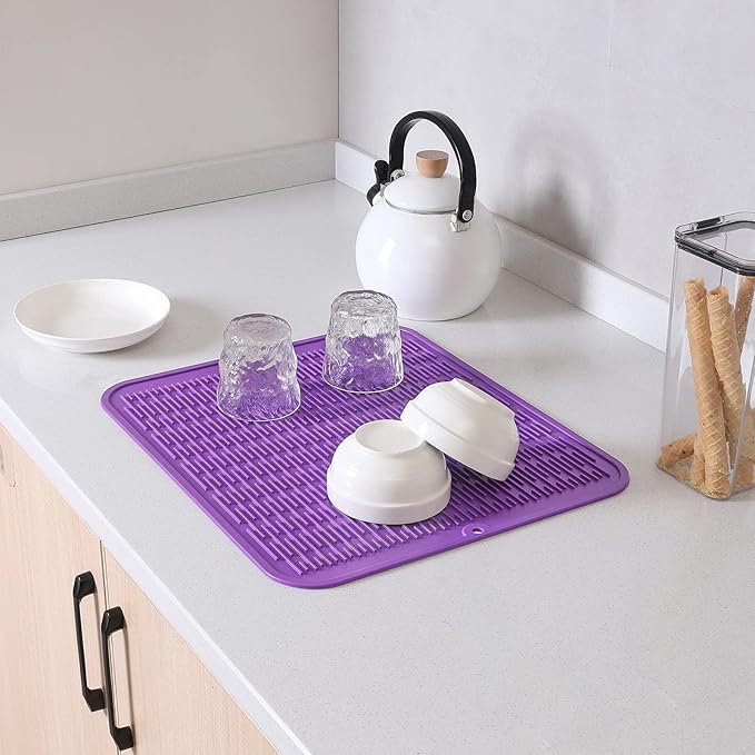 Silicone Dish Drying Mat for Multiple Usage,Easy clean,Eco-friendly,Heat-resistant Silicone Mat for Kitchen Counter or Sink,Refrigerator or Drawer Liner Purple 2XL 24 inches x 18 inches - Bloomnest