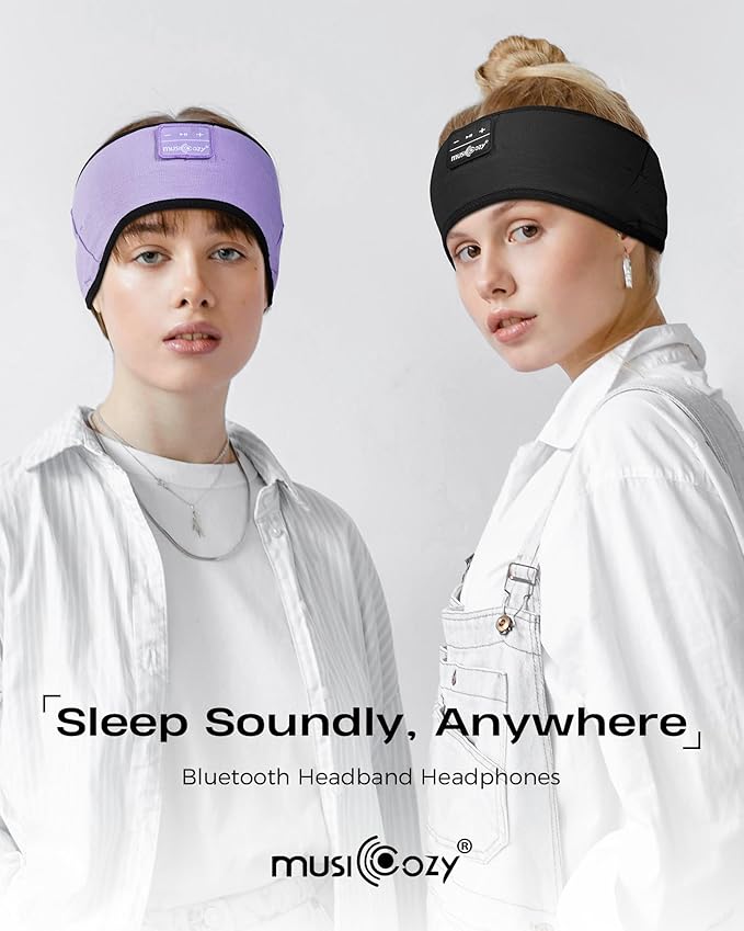 MUSICOZY Sleep Headphones Soft Bamboo Cotton Headband Headphones for Sleeping, Sleep Headphone Wireless Bluetooth 5.4 with Ultra-Thin HD Stereo Speaker for Unique Gifts(Classic Black) - Bloomnest