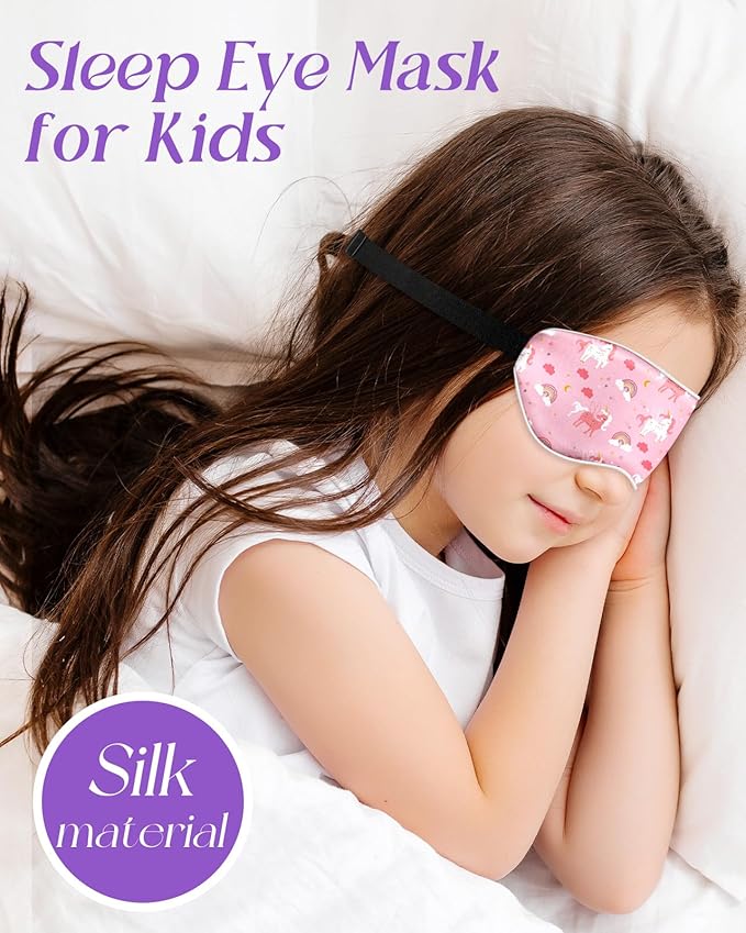 Sleep Mask for Kids - Silk Eye Mask for Sleeping Cute Cartoon Kids Sleep Mask for Boys Girls Teens Soft Smooth Adjustable Straps Silk Kids Eye Cover, PK Rainbow Unicorn - Bloomnest