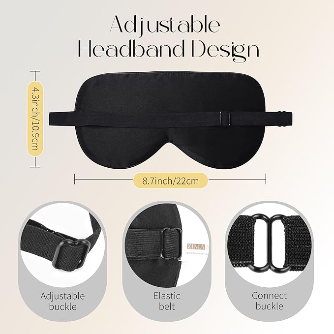 ZIMASILK 100% Mulberry Silk Sleep Mask with Adjustable Strap, Super-Smooth Soft Natural Silk Eye Mask for Sleep, Multiple Color Options(Navy Blue) - Bloomnest