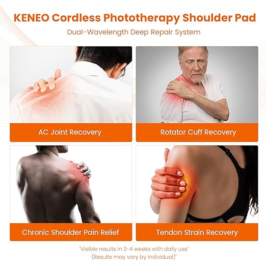 Keneo Red Light Therapy Shoulder Wrap with Heating Pad - 660nm & 850nm LED Technology, 5000 mAh Cordless Rechargeable Support for Muscle Comfort, 3 Vibration Levels & 3 Heat Settings - Bloomnest