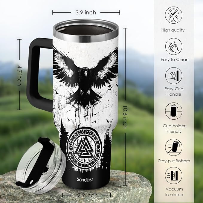 Viking Gifts for Men, 40oz Stainless Steel Insulated Coffee Tumbler With Lid & Straw, Travel Cup Gift for Husband Dad, Christmas Birthday - Bloomnest
