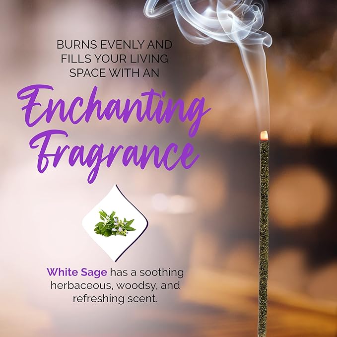 White Sage Smudge Incense Sticks, Natural Incense Sage Smudge Sticks, Insence-Sticks for Aromatherapy, Hand-Rolled Artisan Meditation Incense, 1-Hour Burn Time, 6 Inches, Pack of 20 OneSoulCollection%C2%AE