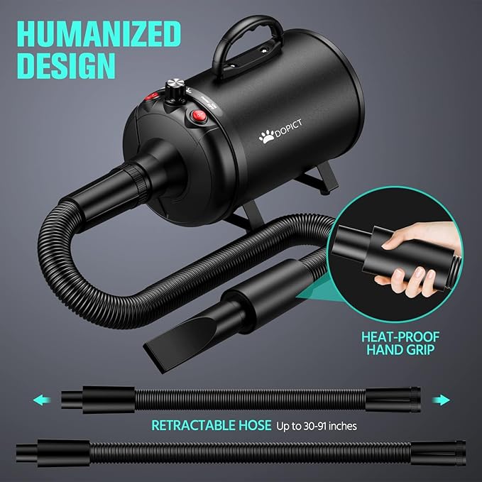 Pet Dryer, 5.2HP/3800W Pet Grooming with Adjustable Speed and Temperature Control Dog Blow Dryer, Pet Hair Dryer with 3 Nozzle - Bloomnest