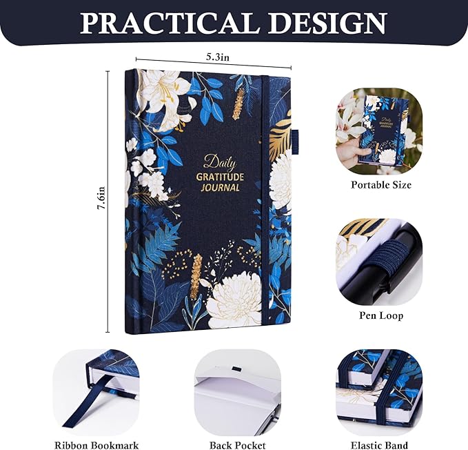 Gratitude Journal with 4 Inspirational Stickers: Undated Daily Gratitude Journal for Women and Men - More Happiness, Affirmation, and Mindfulness in A Few Minutes with Prompts & Quotes Floral - Bloomnest