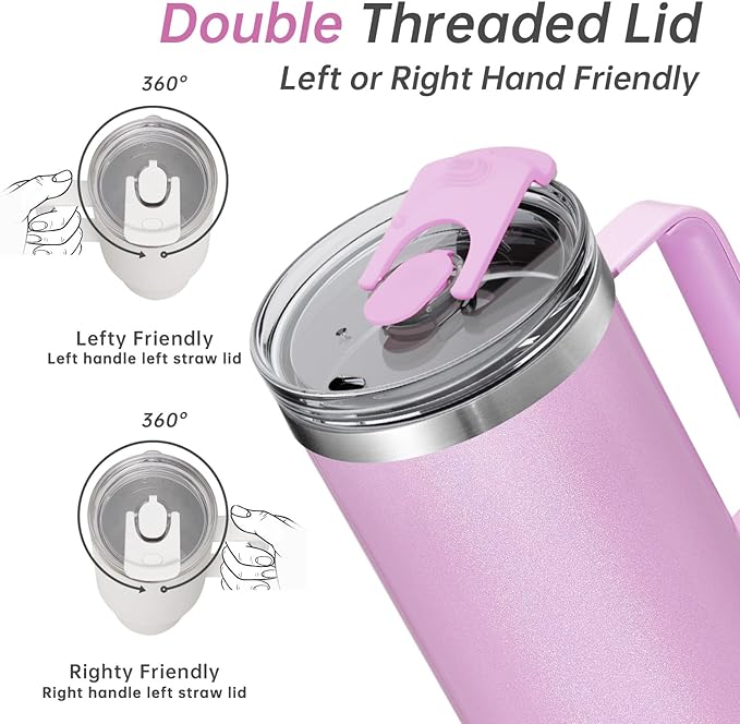 COKTIK 40 oz Tumbler With Handle and Straw Lid, Vacuum Insulated Travel Coffee Mug Stainless Steel Insulated Cup for Beverages, Leak-proof, Cupholder Friendly (Lavender Shimmer) - Bloomnest