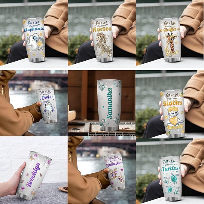 winorax Sea Turtle Tumbler Personalized Just A Girl Who Loves Turtles Jewelry Drawing Style Tumblers 20oz 30oz Stainless Steel Insulated Coffee Travel Mug Cup With Lid Birthday Christmas Custom Gifts - Bloomnest