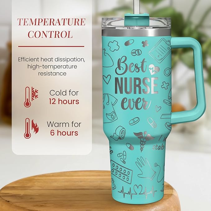 Nurse Gifts for Women, Nurse Tumbler with Handle 40oz Stainless Steel Coffee Cup with Straw Lid, Nursing Gift for Female Nurses, Appreciation Gift for Graduation Christmas Birthday - Bloomnest