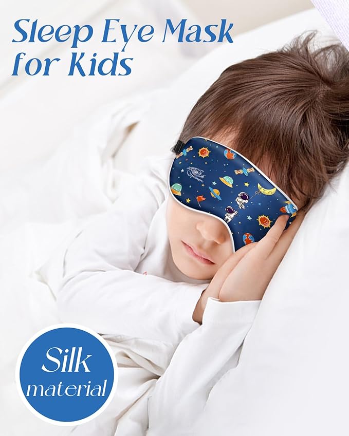 Sleep Mask for Kids - Silk Eye Mask for Sleeping Cute Cartoon Kids Sleep Mask for Boys Girls Teens Soft Smooth Adjustable Straps Silk Kids Eye Cover, Blue Astronaut - Bloomnest