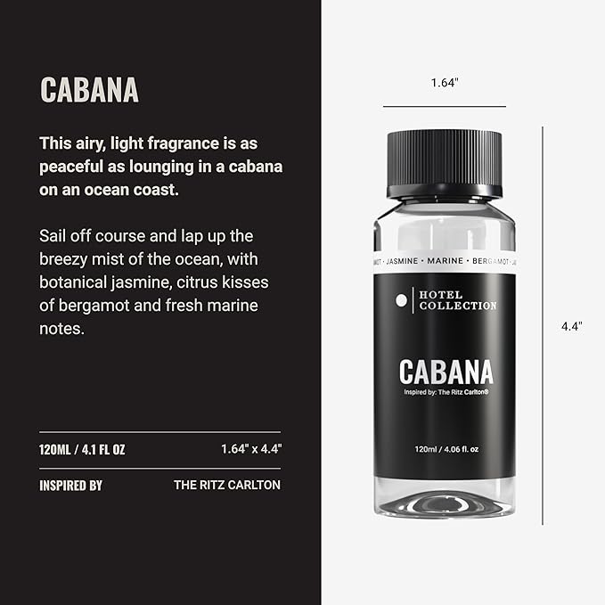 Hotel Collection Diffuser Oil - Cabana - Aromatherapy Essential Fragrance Oil - Botanical Jasmine, Bergamot & Fresh Marine - 120ML 4.1 fl oz - Bloomnest