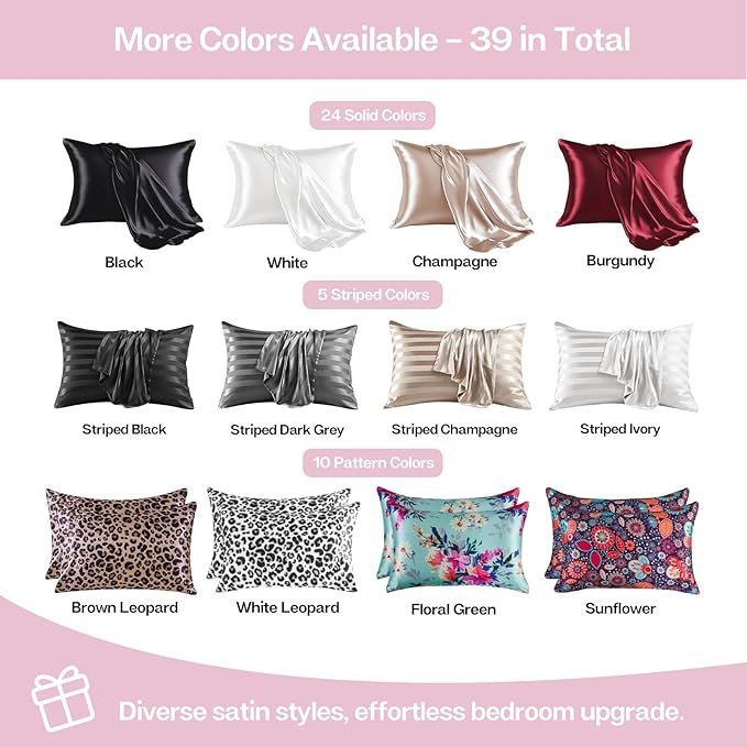 MR&HM Satin Pillowcase for Hair and Skin, Silk Satin Pillowcase 2 Pack, Standard Size Pillow Cases Set of 2, Silky Pillow Cover with Envelope Closure (20x26, Pink) - Bloomnest