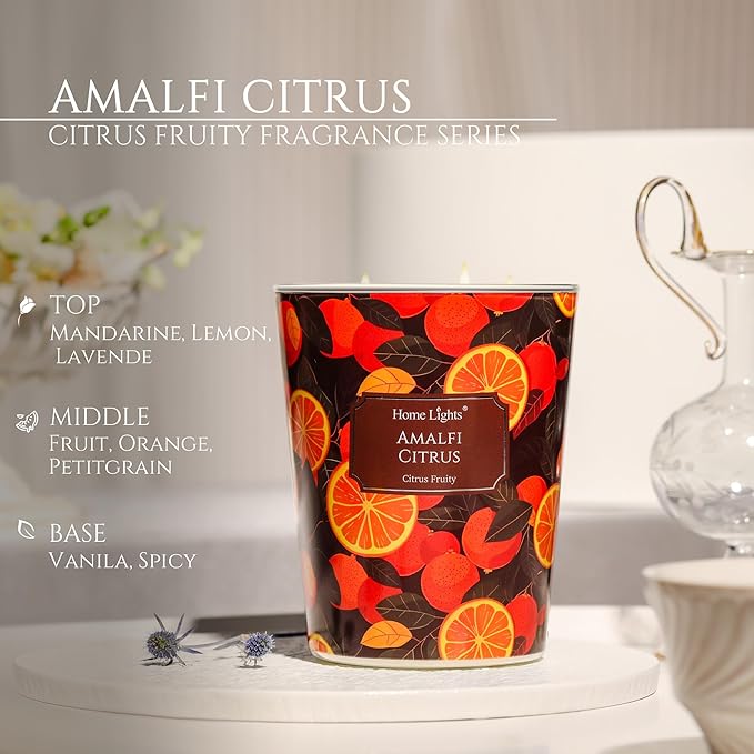 HomeLights 3-Wick Candles for Home Scented - 34oz Soy Wax Blend Candle Long-Lasting Fragrance, Eclectic Mixed Styles Home Decor and Housewarming Gifts, Amalfi Citrus - Bloomnest