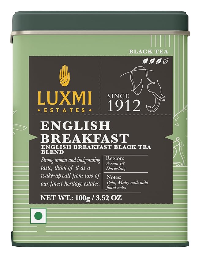 Luxmi Estates - Tale of Two Estates - Organic English Breakfast Tea - Loose Leaf - 100g (50 Cups) | Made with Organic Darjeeling & Assam Tea from India | Smooth, Flavorful, Robust and Caffeinated - Bloomnest