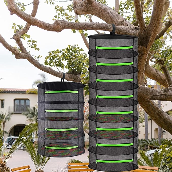 Drying Rack Net Dryer 4 Layer 2ft Black W/Green Zippers Hydroponics Drying Rack Herbs for Plant Bud Seed,Plant Racks for Weed,Mesh Hanging Plant Dry,Herb Dry,for Garden Outdoor Bud Tea - Bloomnest