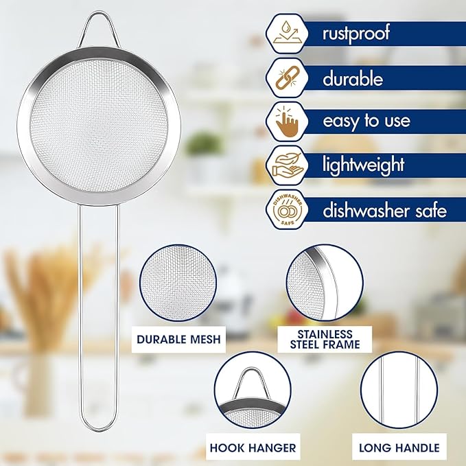 Fine Mesh Strainer with Handle – 3.3" Tea Strainer for Loose Tea Leaves and Coffee, Stainless Steel Tea Infuser with Handle – Good for Brewing Tea and Coffee - Bloomnest