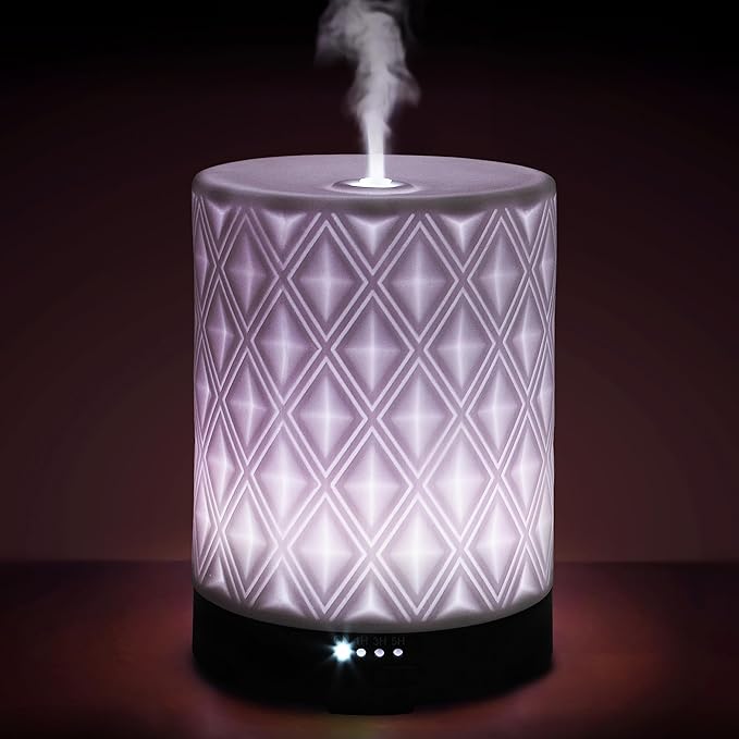 Earnest Living Essential Oil Diffuser for Large Room White Ceramic 250ml Aromatherapy Diffuser with 4 Timers 7 Night Lights and Auto Off Function for Home Gift EarnestLiving