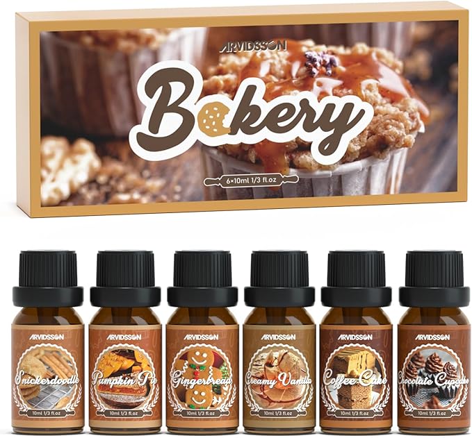 Bakery Fragrance Oils Set, ARVIDSSON Bakery Dessert Essential Oils for Candle Making, Pumpkin Pie, Snickerdoodle, Gingerbread, Creamy Vanilla and More, Cozy Fall Essential Oils for Diffuser - Bloomnest