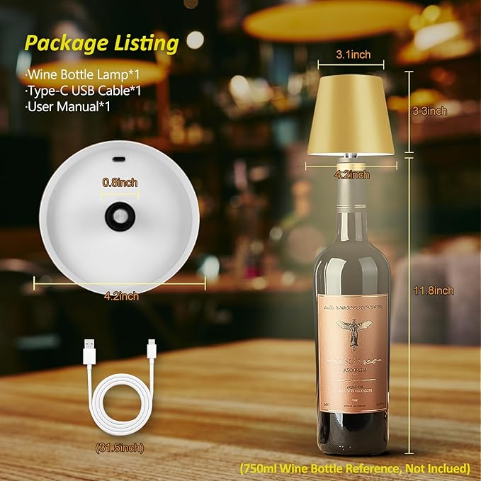 2025 New Wireless Bottle Lamp - LED Bottle Lights for Liquor & Wine Bottles, Cordless Lampshade, Whiskey Bottle Top Light, Bottle Stopper Night Light Kit, Rechargeable 3-Tone Touch-Dimmable - Bloomnest