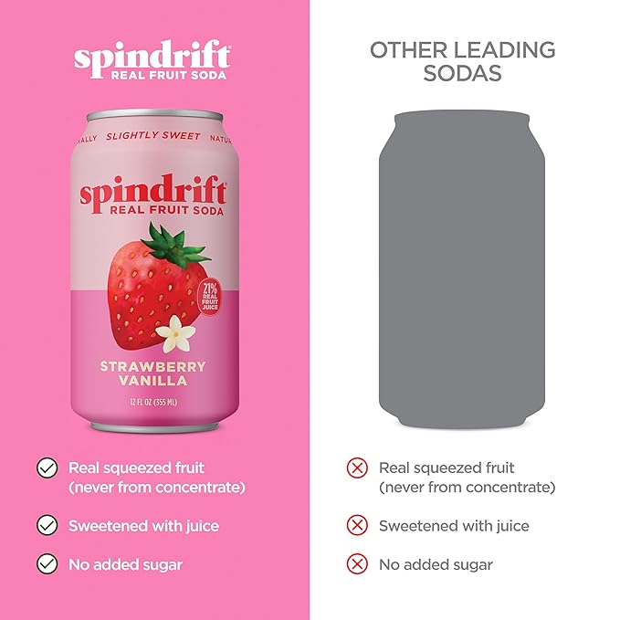 Spindrift Soda "Strawberry Shortcake" Strawberry Vanilla Soda with Real Squeezed Fruit 12 Pack Case - Bloomnest