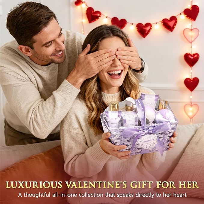 Birthday Gifts for Women, Lavender Relaxing Spa Gift Baskets for Women Self Care Package Bath Gift Set, Home Bath and Body Kit Pamper Valentines Day Gifts for Her Womens Mom Friends Wife Girlfriend - Bloomnest
