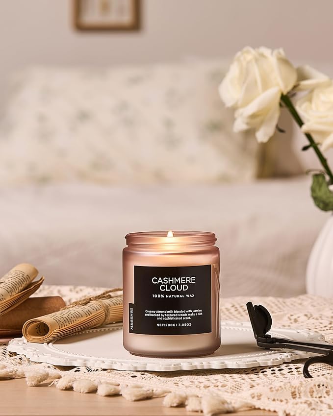 M&SENSE Creamy Almond Milk Scented Candles, Organic Natural Soy Wax Clean Non Toixc 7.05oz 50 Hour Slow Burning Candle for Bedroom Kitchen Home Decor, Housewarming Gifts for Women Men - Bloomnest