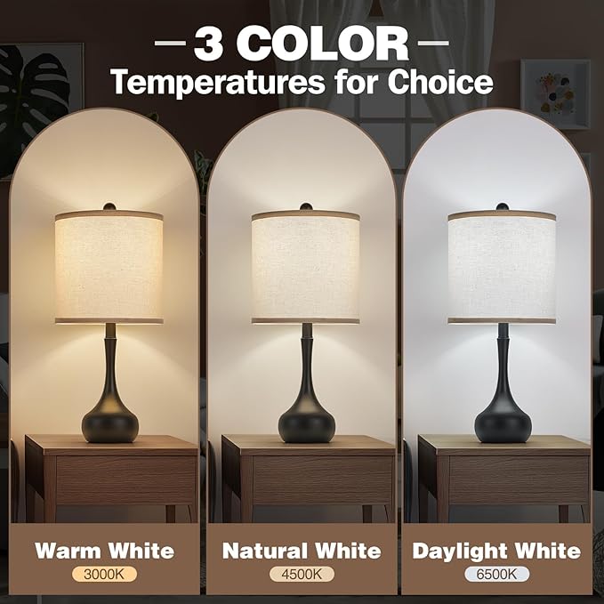 23" Modern Farmhouse Table Lamp Set of 2, Rustic Metal Bedside Lamps for Bedroom, Living Room, Office, Dorm - 3-Way Color Changing, Bulb Included, Home Decor - Bloomnest