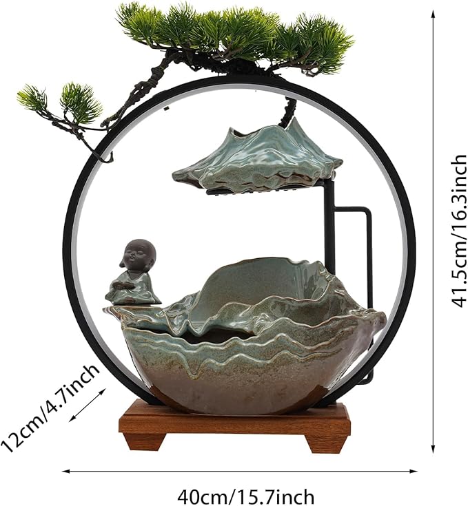16In Bonsai Tree Statue Water Fountains Indoor Tabletop Waterfall Humidifier with LED Light and Atomizer Mist, Japanese Zen Decor Meditation Fake Plants Bonsai Feng Shui Decor Festival Birthday Gift - Bloomnest