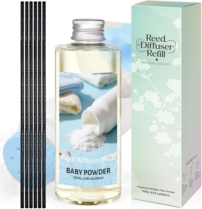 STRN Reed Diffuser Refill, Baby Powder Scented Reed Diffuser Set, 200ml with Sticks, Long-Lasting Aromatherapy, Home Fragrance for Bedroom, Spa, Bathroom, Office - Bloomnest