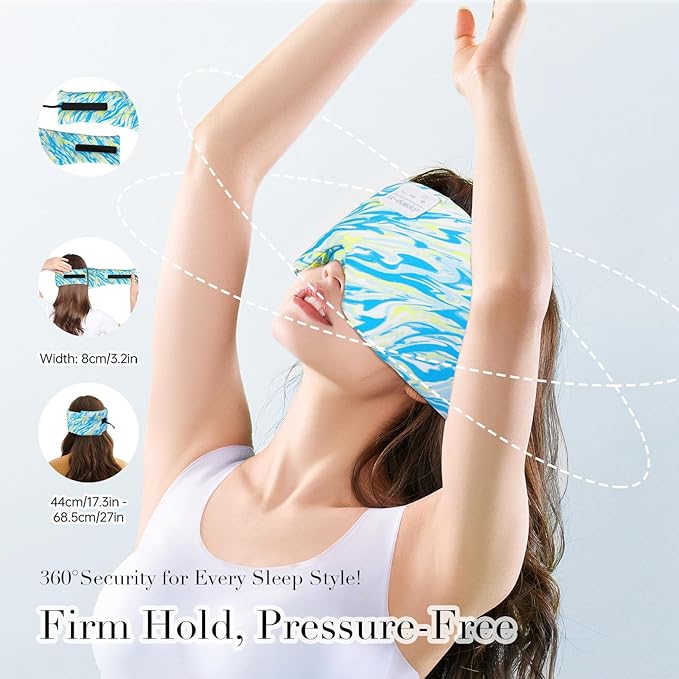 LC-dolida Sleep Mask with Bluetooth Headphones, Extra Large Silk Eye Mask for Sleeping Side Day Sleepers, Sleep Headphones Bluetooth 5.4 for Women Men with Thin Speaker, Blackout, Comfort, Microphone