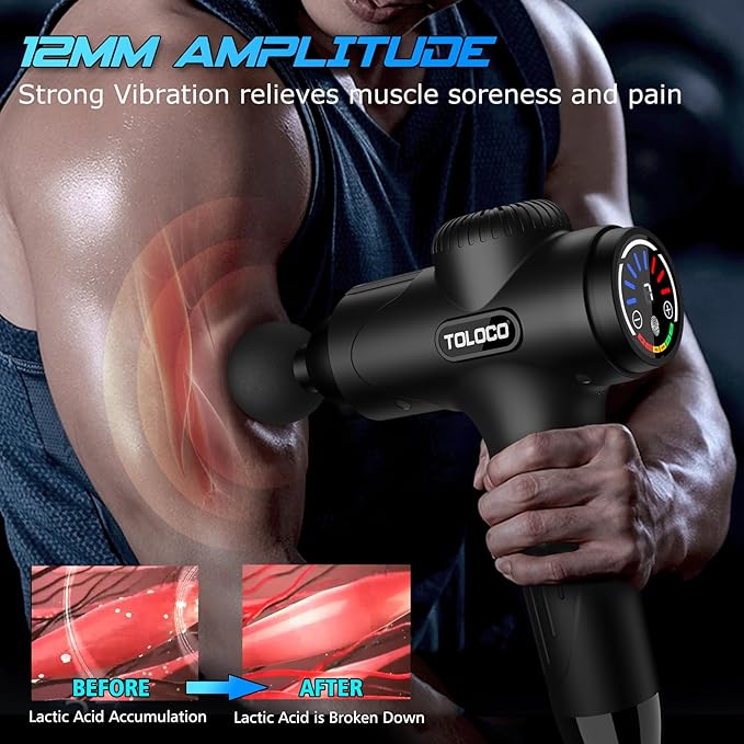 TOLOCO Massage Gun Deep Tissue, Percussion Massage Gun with 10 Replacement Heads, Super Quiet Portable Electric Massager for Athletes, Relax, Black - Bloomnest