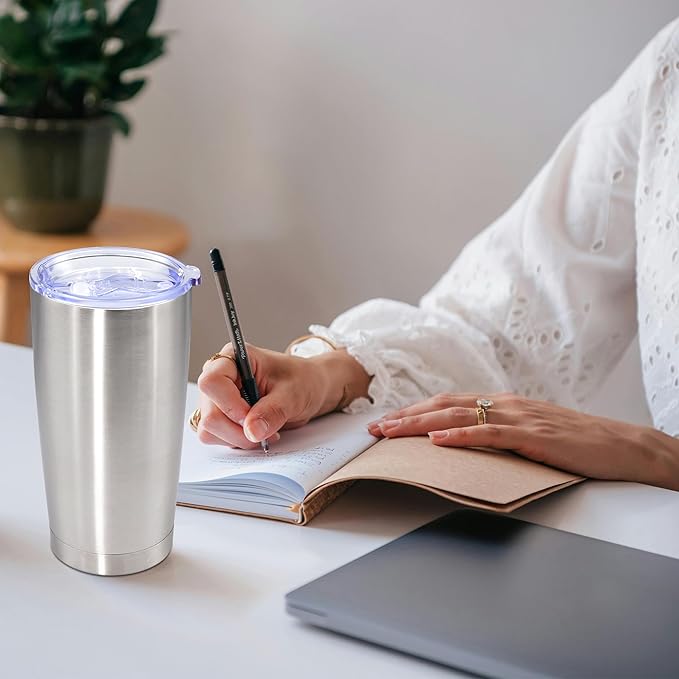 20oz Tumbler Bulk Stainless Steel Tumbler Cup with Lid Vacuum Insulated Double Wall Travel Mug, Durable Powder Coated Travel Coffee Tumbler Mug for Hot & Cold Drinks, Stainless Steel,8 Pack - Bloomnest