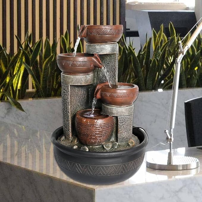 Tabletop Water Fountains Indoor Waterfall and Calming Water Sound Relaxation Desktop Fountain，The for Office, Room Decoration, Portable Feng Shui Fountain Indoor and Outdoor