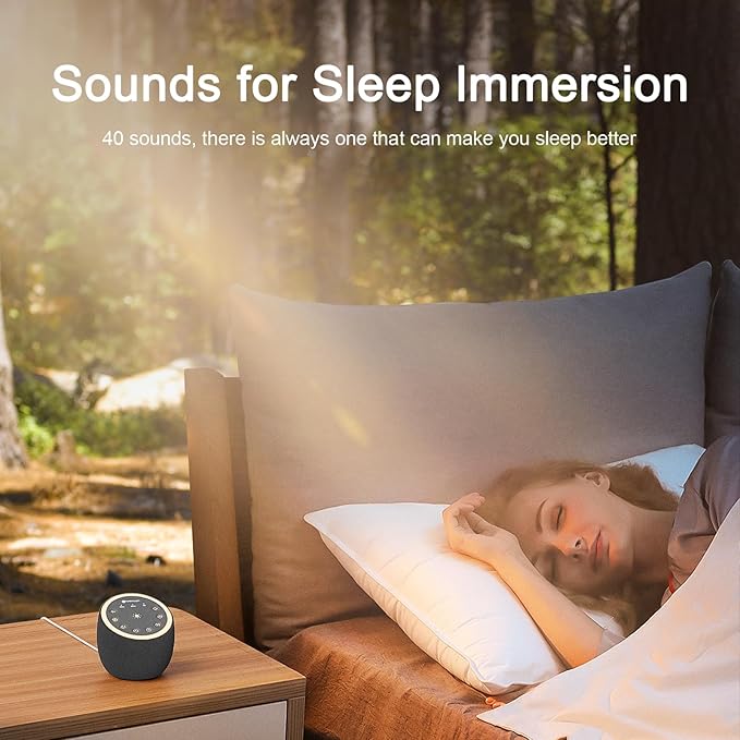 Hotmoon Sound Machine with 40 High-Fidelity Sounds, White Noise Sound Machine with Memory Functions, 8 Color Night Light, USB Power Supply, for Sleep & Noise Reduction Sleep Aid, Plug-in (Iron Black) - Bloomnest