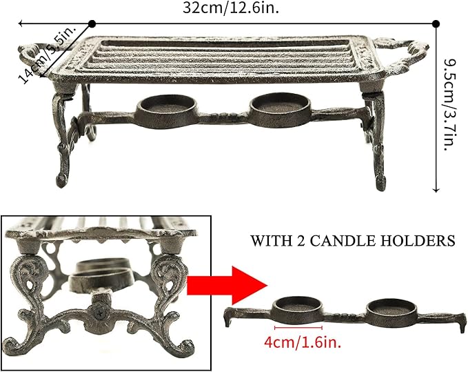 Sungmor Heavy Duty Cast Iron Teapot Dish Warmer Stable Holder for Tealight Stand | Tealight Warmer Decorative Stove for Villa Yard Balcony-Rectangle - Bloomnest