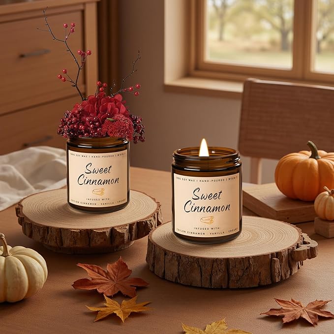Auelife Fall Candle, Sweet Cinnamon Scented Candle, Fall Scents Soy Candles for Home Scented - Autumn Candles Gifts Set for Men and Women, Holiday, Thanksgiving, 7oz - Bloomnest