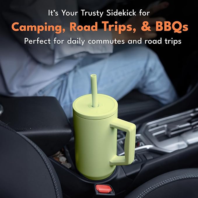 Elemental 40 oz Tumbler with Handle and Straw - Spill Proof Insulated Stainless Steel Commuter for Hot and Cold Beverages - Travel Coffee Mug with 2 Straws & Spill Proof Lid - 40oz - Key Lime - Bloomnest