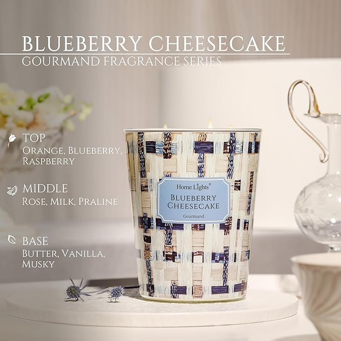 HomeLights Scented Candles for Women & Men, 34oz Candle Jars Aromatherapy 3-Wick Candle, Ideal for Rustic Modern Home Decor and Gifts, Blueberry Cheesecake - Bloomnest