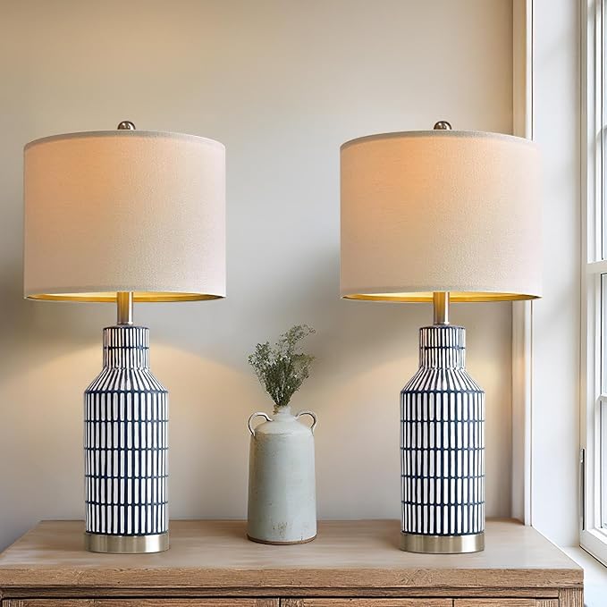 25" Modern Ceramic Lamps Single Table Lamp for Living Room Bedroom Farmhouse Nightstand Bedside Lamps - Bloomnest