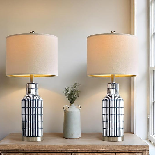 25" Modern Ceramic Lamps Single Table Lamp for Living Room Bedroom Farmhouse Nightstand Bedside Lamps - Bloomnest