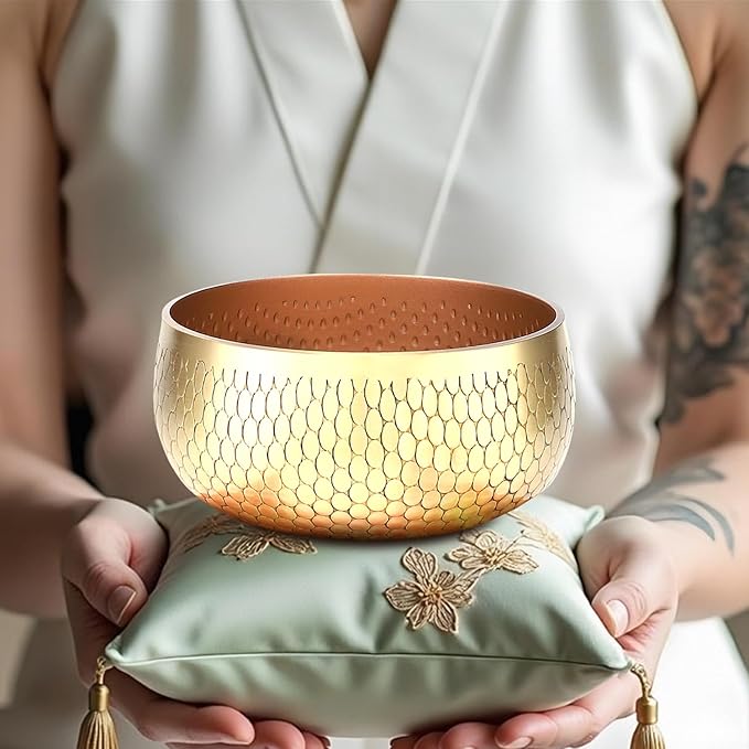 Tibetan Singing Bowl Set — Meditation Sound Bowl Handcrafted in Nepal, Long Lasting Sound for Deep Calming Relaxation, Meditation, and Sound Bowl Healing | Includes Mallet & Cushion(5") (4") - Bloomnest