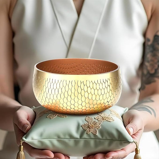 Tibetan Singing Bowl Set — Meditation Sound Bowl Handcrafted in Nepal, Long Lasting Sound for Deep Calming Relaxation, Meditation, and Sound Bowl Healing | Includes Mallet & Cushion(5") (4") - Bloomnest