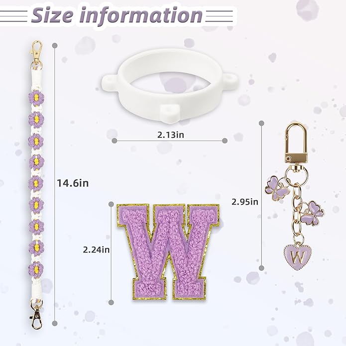 Compatible with Owala Water Bottle Accessories, Cute Letter Charm Set with Boho Handle Strap, Monogram Sticker, Silicone Ring, Keychain Decoration, for FreeSip 24 32 40oz, Owala Kids, Tumbler Gift SITKOL