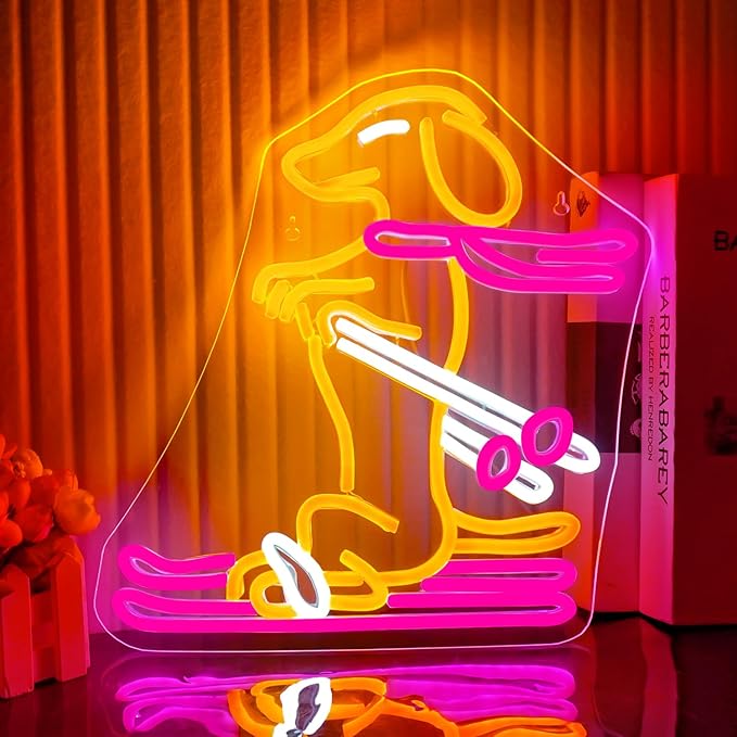 Lucunstar Skiing Dachshund Neon Sign Dog LED Sign for Wall Decor Dachshund Decor USB Connectivity Adjustable Brightness Ski Neon Light Up Pet Shop Bedroom Wall Gifts for Dog Lover - Bloomnest