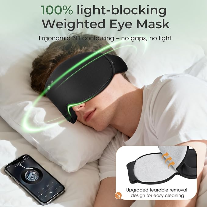 Smart Bluetooth Bamboo Cotton Sleep Mask Headphones, 3D Weighted Compress Cooling Gel Eye Mask 100% Blackout Sleep Mask Zero Eye Pressure|Warm&Cooling mask Hot Cold Therapy Sleep Headphones - Bloomnest