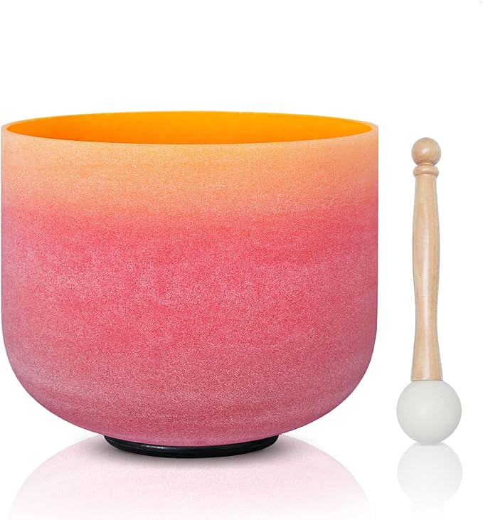 CVNC 440HZ 8 Inch Rainbow Colored E Note Solar Plexus Chakra Frosted Quartz Crystal Singing Bowl for Sound Healing and Meditation - Bloomnest