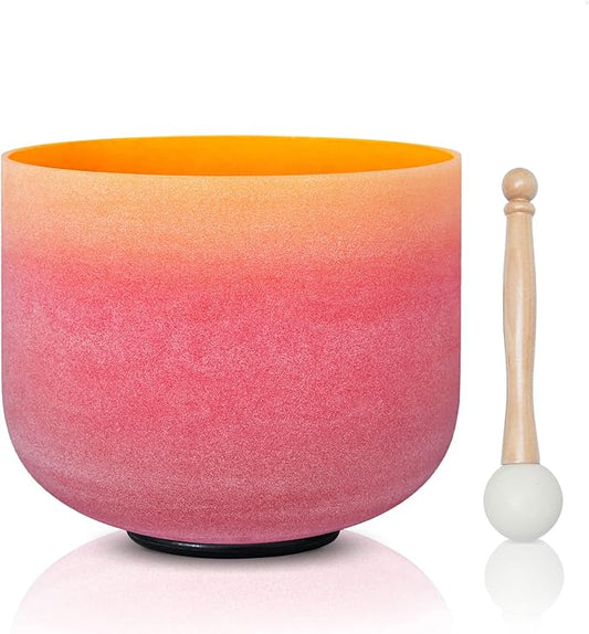 CVNC 440HZ 8 Inch Rainbow Colored E Note Solar Plexus Chakra Frosted Quartz Crystal Singing Bowl for Sound Healing and Meditation - Bloomnest