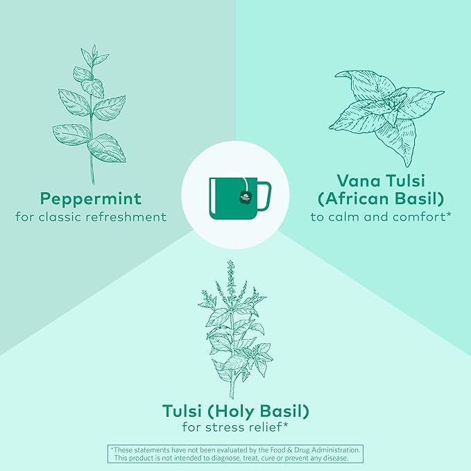 ORGANIC INDIA Tulsi Peppermint Tea - Caffeine Free Herbal Mint Tea - Stress Relieving Holy Basil, Immune & Digestion Support, Vegan, USDA Certified Organic, Fairtrade - 18 Infusion Bags, 3 Pack - Bloomnest