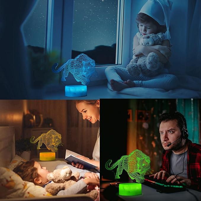 Panther Night Light, 3D Illusion Lamp, 16 Colors Changing, Timer, 4 Flash Modes, Dimmable, Kids Room Decoration, Xmas Panther Gifts - Bloomnest